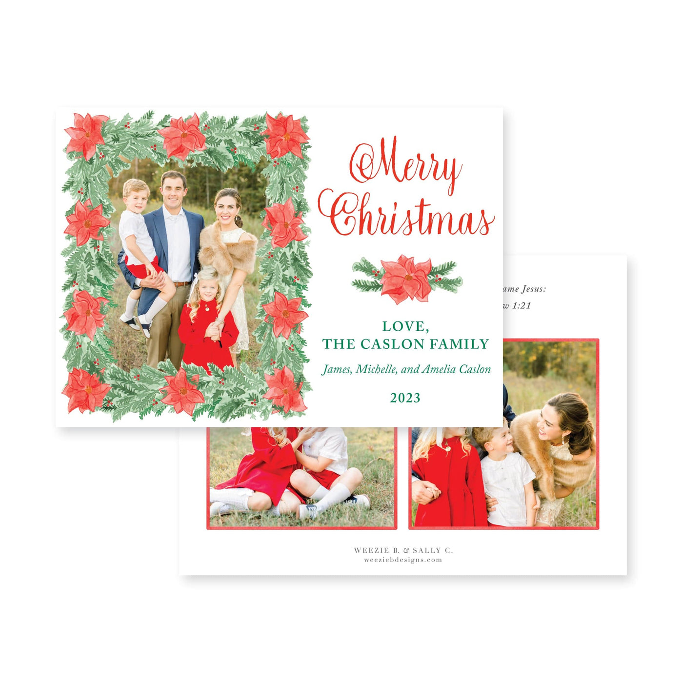 Poinsettia Frame Horizontal Christmas Card