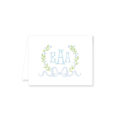 Sweet Watercolor Wreath and Bow Folded Note Card