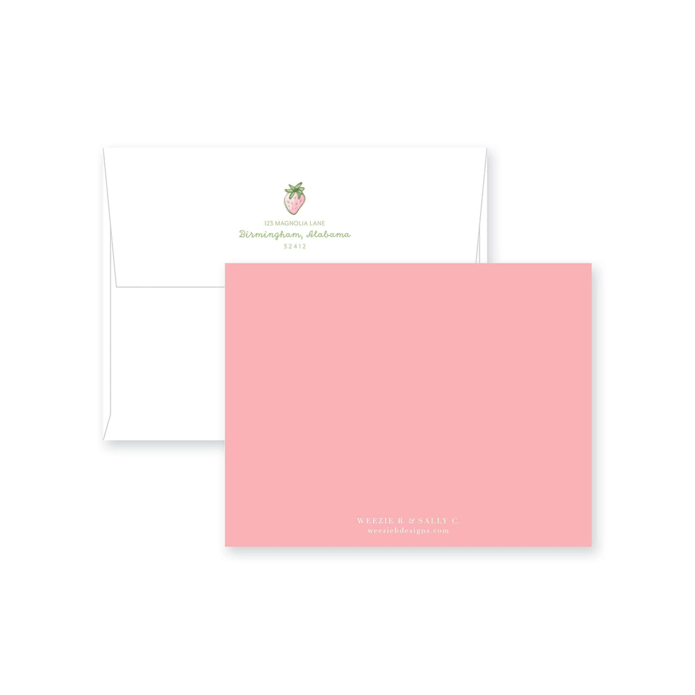 Strawberry Blooms Flat Note Card