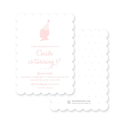 Weezie B. Designs | Silhouette in a Party Hat First Birthday Invitation