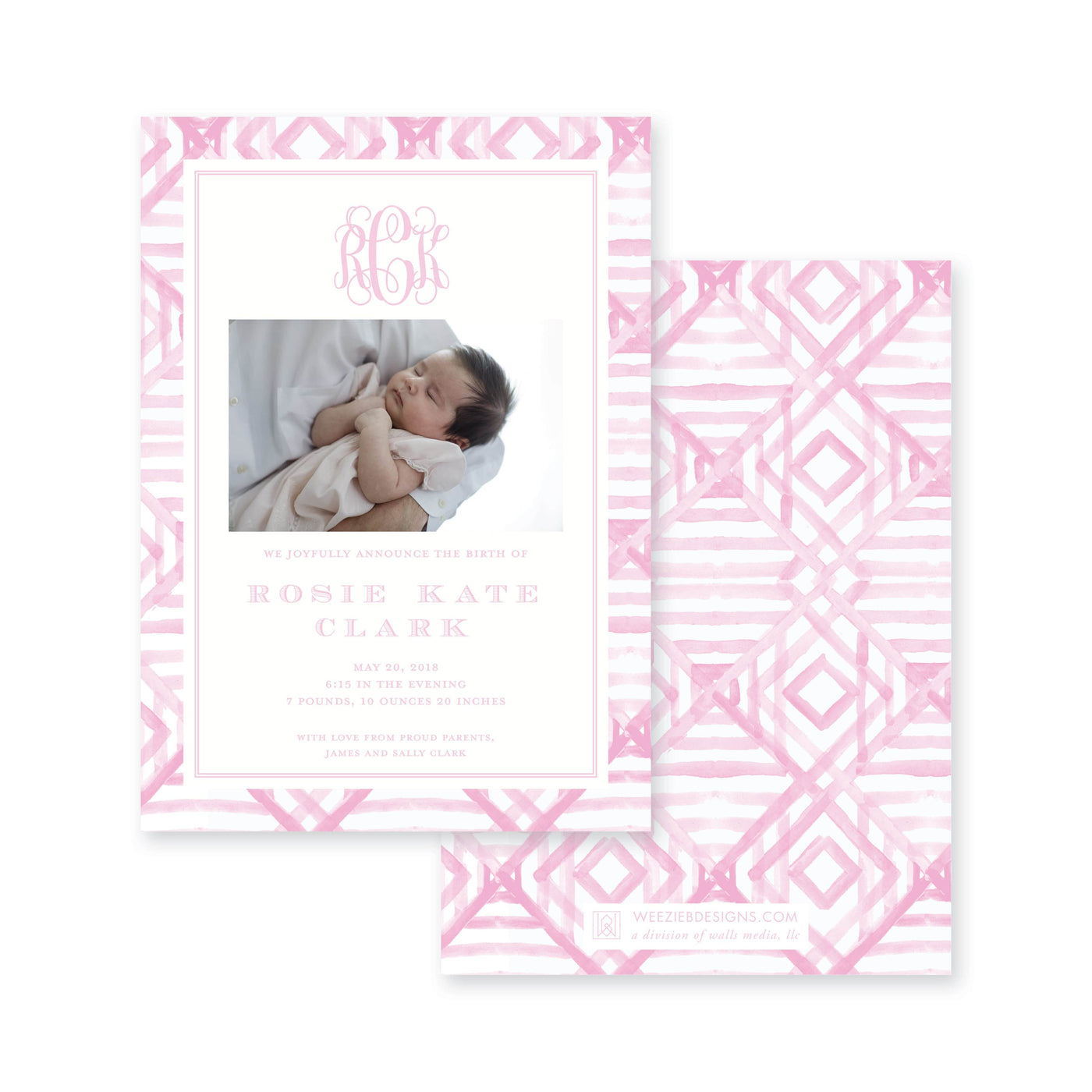 Weezie B. Designs | Watercolor Bamboo Birth Announcement