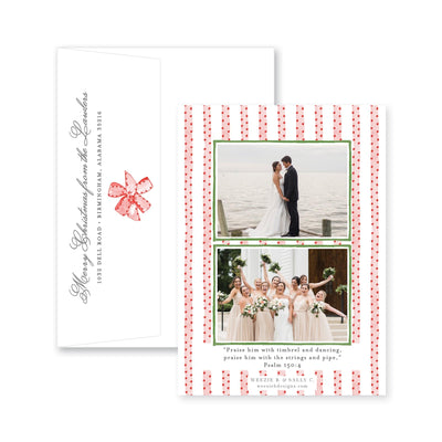 Pom Pom Bow Vertical Christmas Card