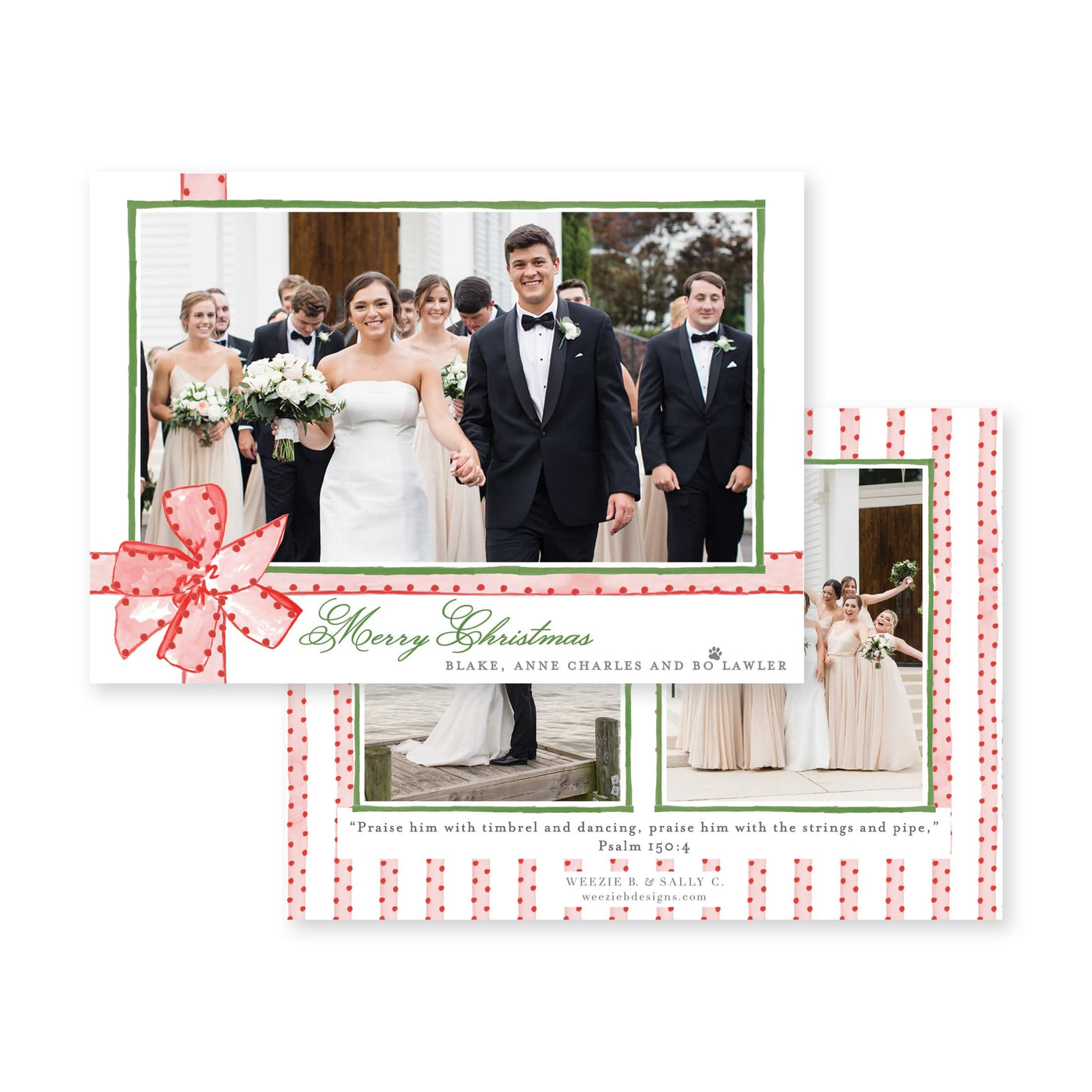 Pom Pom Bow Horizontal Christmas Card