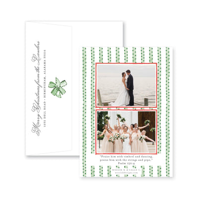 Pom Pom Bow Vertical Christmas Card