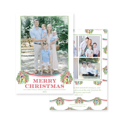 Bright Hanging Wreath Vertical Christmas Card