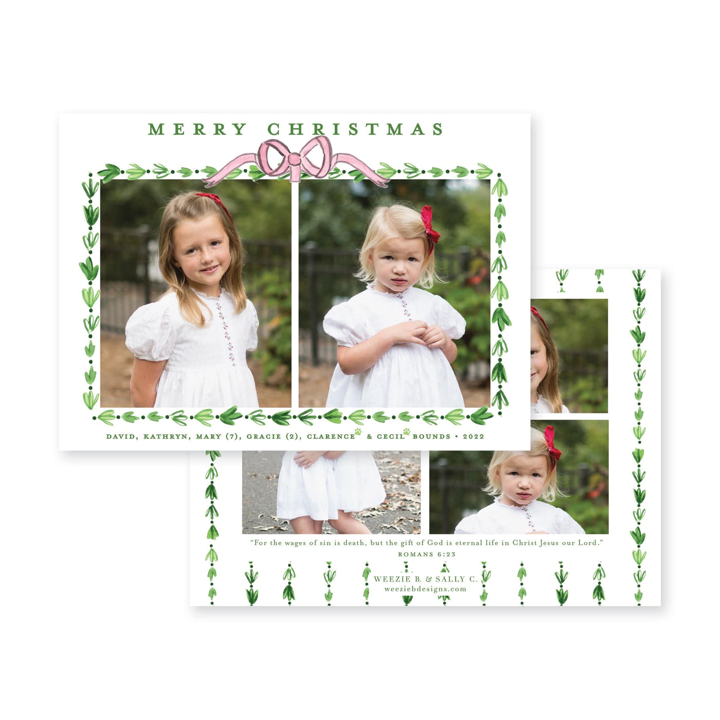 Dainty Greenery with Bow Horizontal Christmas Card