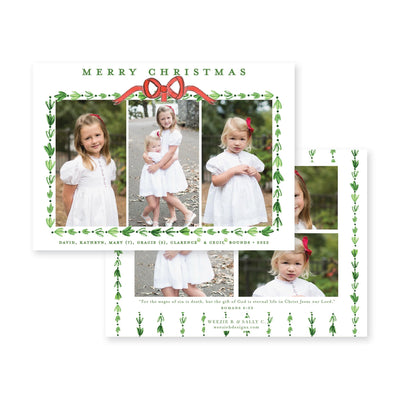 Dainty Greenery with Bow Horizontal Christmas Card