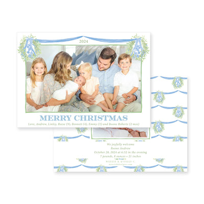 Double Hanging Wreaths Horizontal Christmas Card