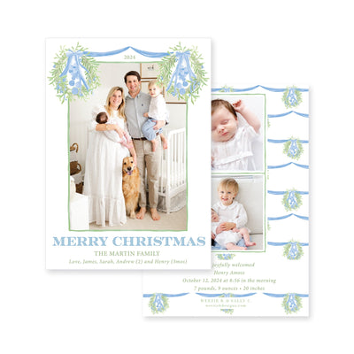 Double Hanging Wreaths Vertical Christmas Card