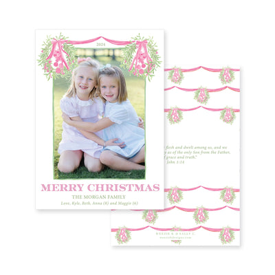 Double Hanging Wreaths Vertical Christmas Card