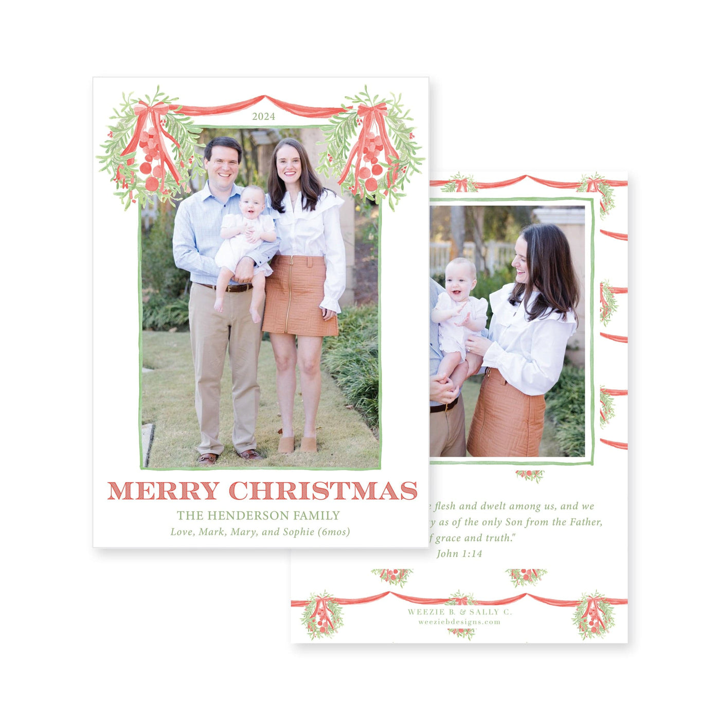 Double Hanging Wreaths Vertical Christmas Card