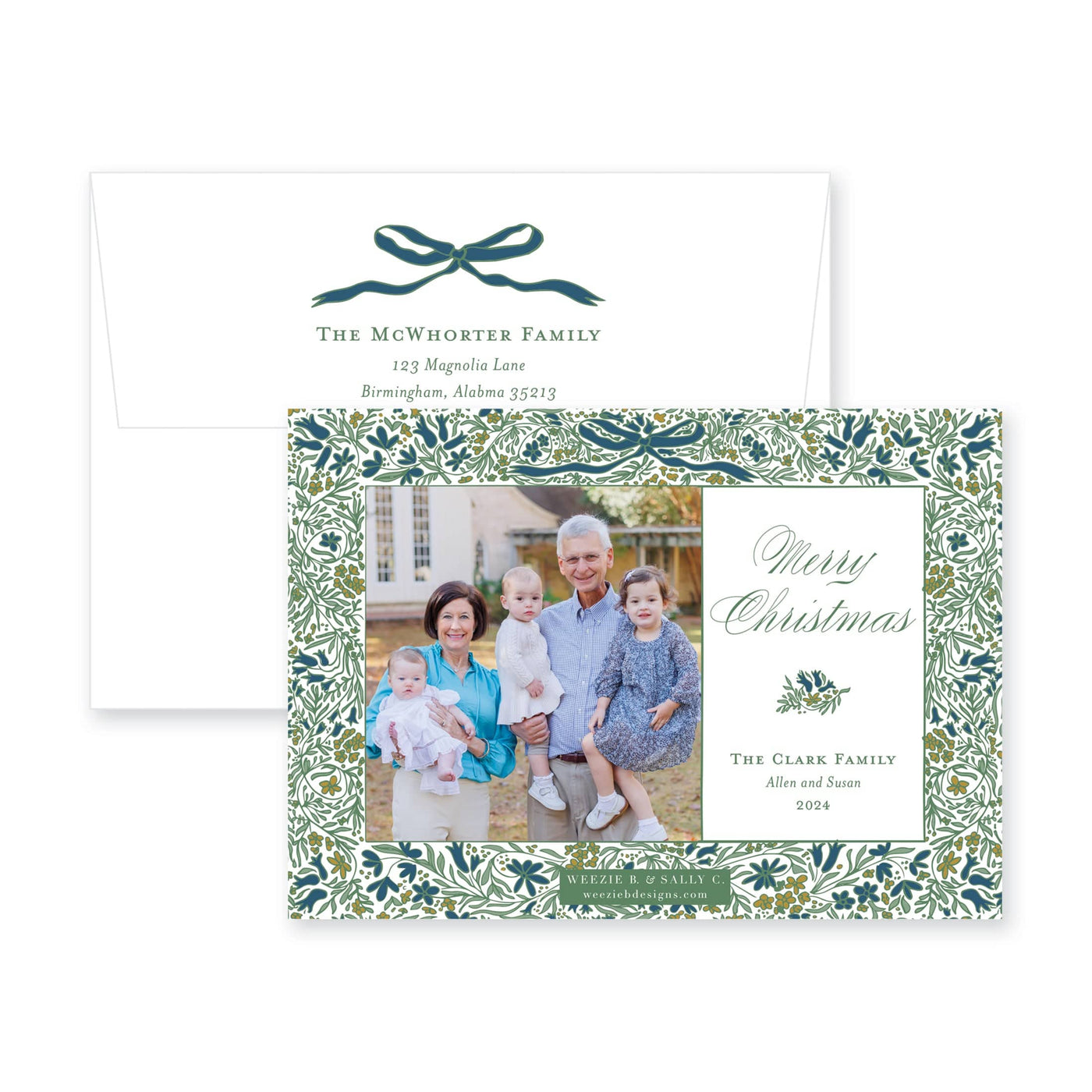 Floral Border Full Horizontal Christmas Card