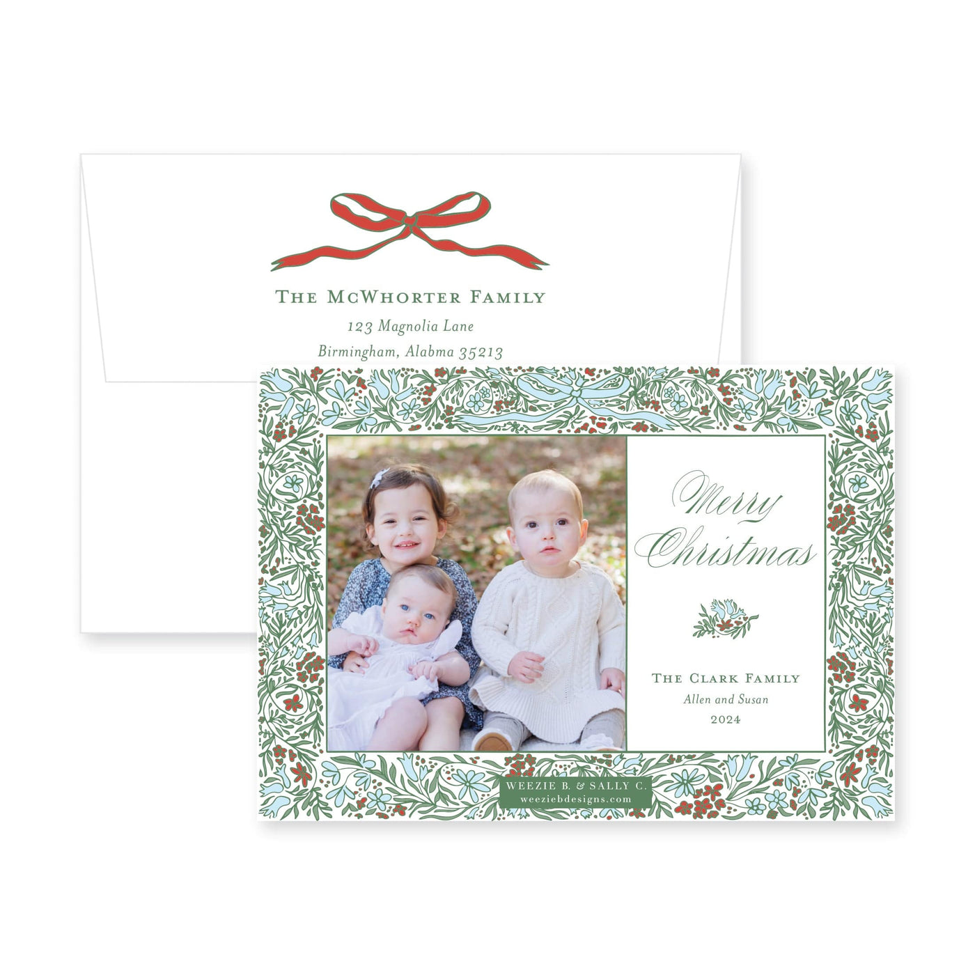 Floral Border Full Horizontal Christmas Card