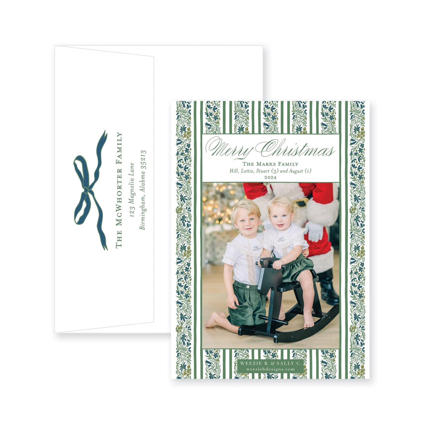 Floral Border Full Vertical Christmas Card