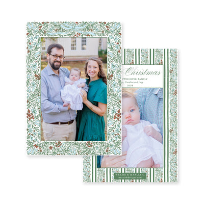 Floral Border Full Vertical Christmas Card