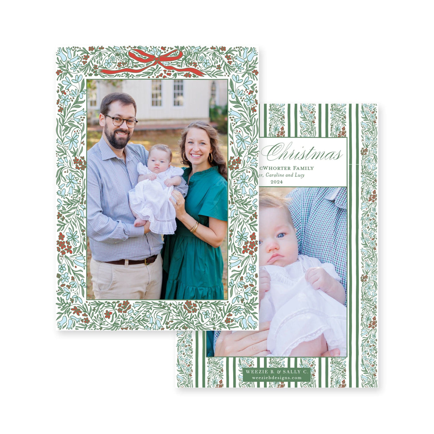 Floral Border Full Vertical Christmas Card