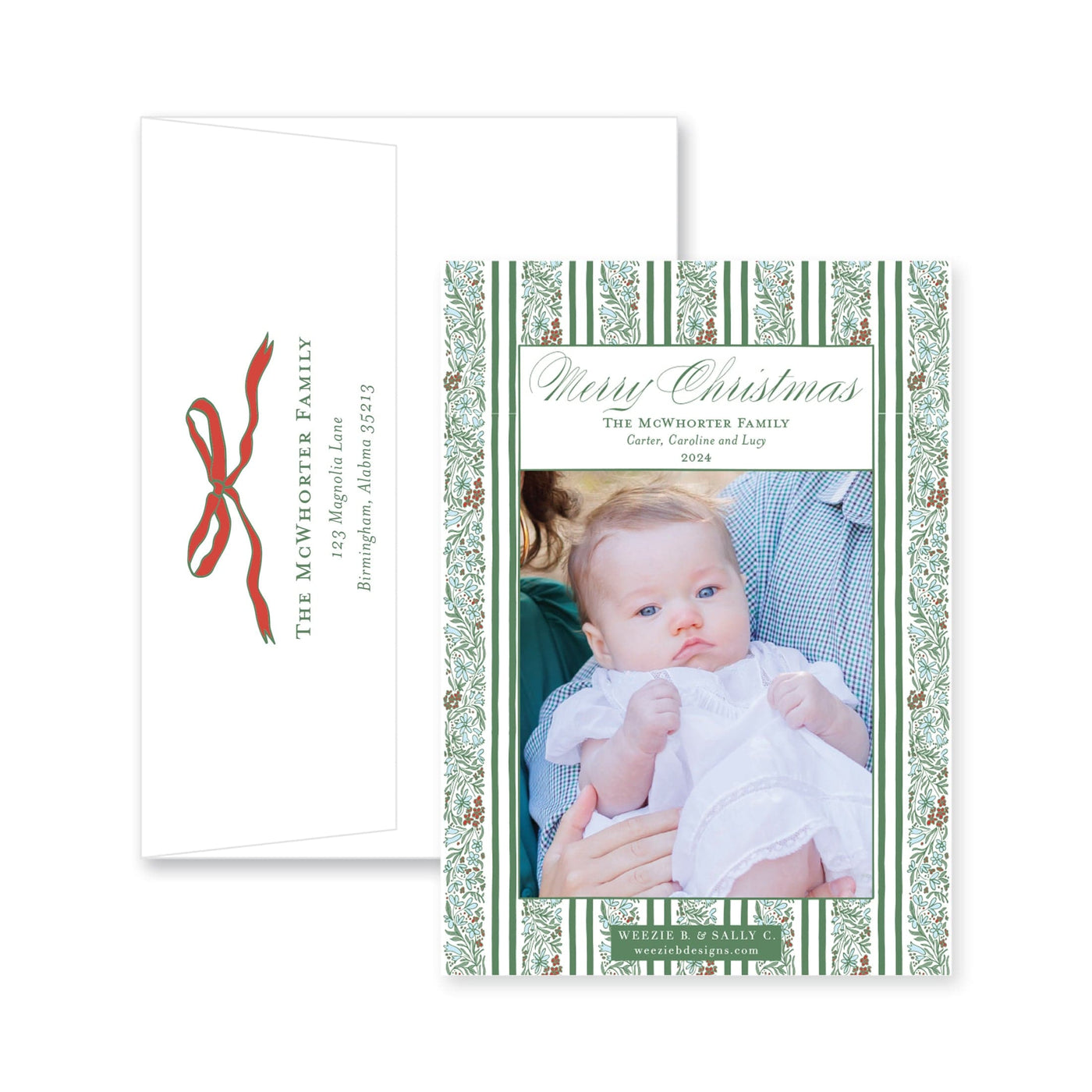 Floral Border Full Vertical Christmas Card