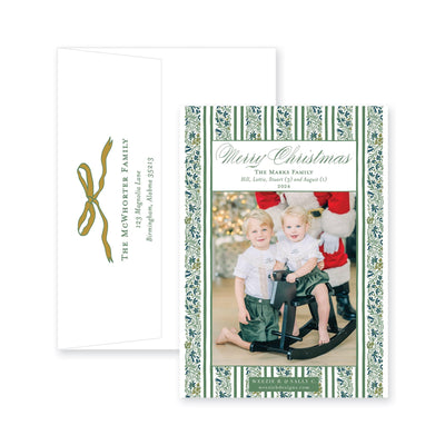 Floral Border Full Vertical Christmas Card