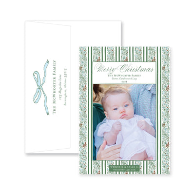 Floral Border Full Vertical Christmas Card