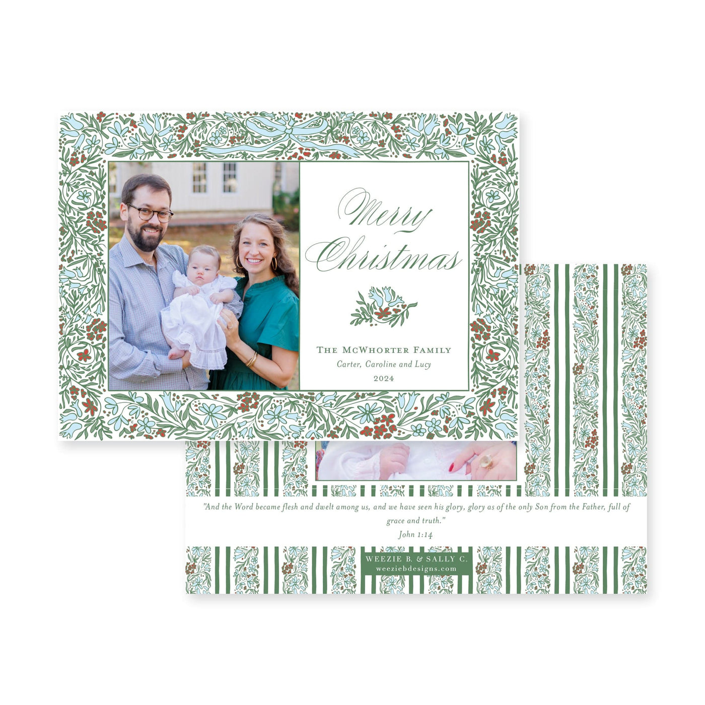 Floral Border Horizontal Christmas Card