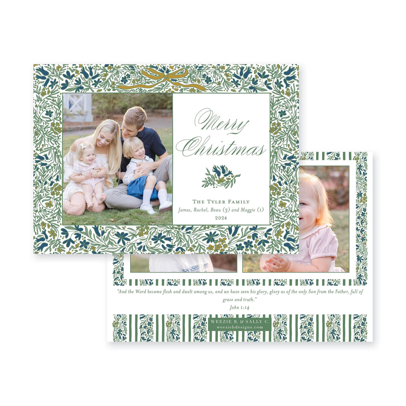 Floral Border Horizontal Christmas Card