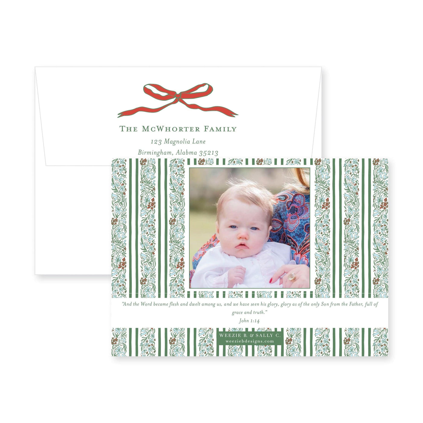 Floral Border Horizontal Christmas Card