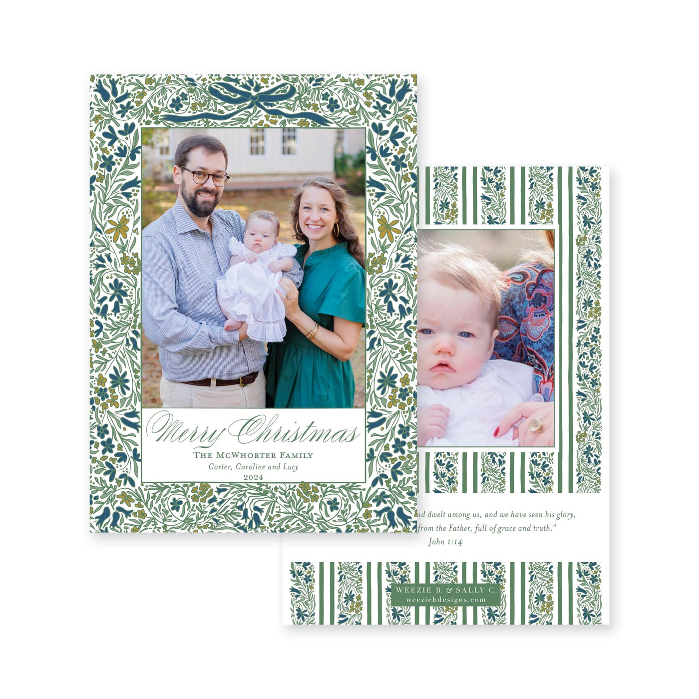 Floral Border Vertical Christmas Card