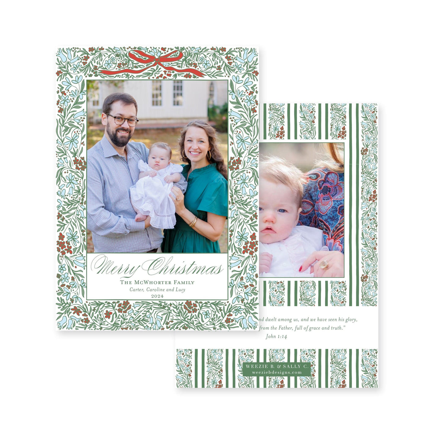 Floral Border Vertical Christmas Card