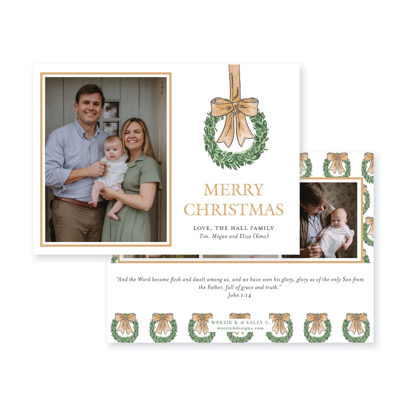 Hanging Wreaths Horizontal Christmas Card