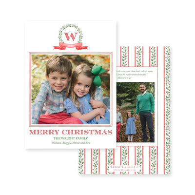 Holly Vine Wreath Vertical Christmas Card