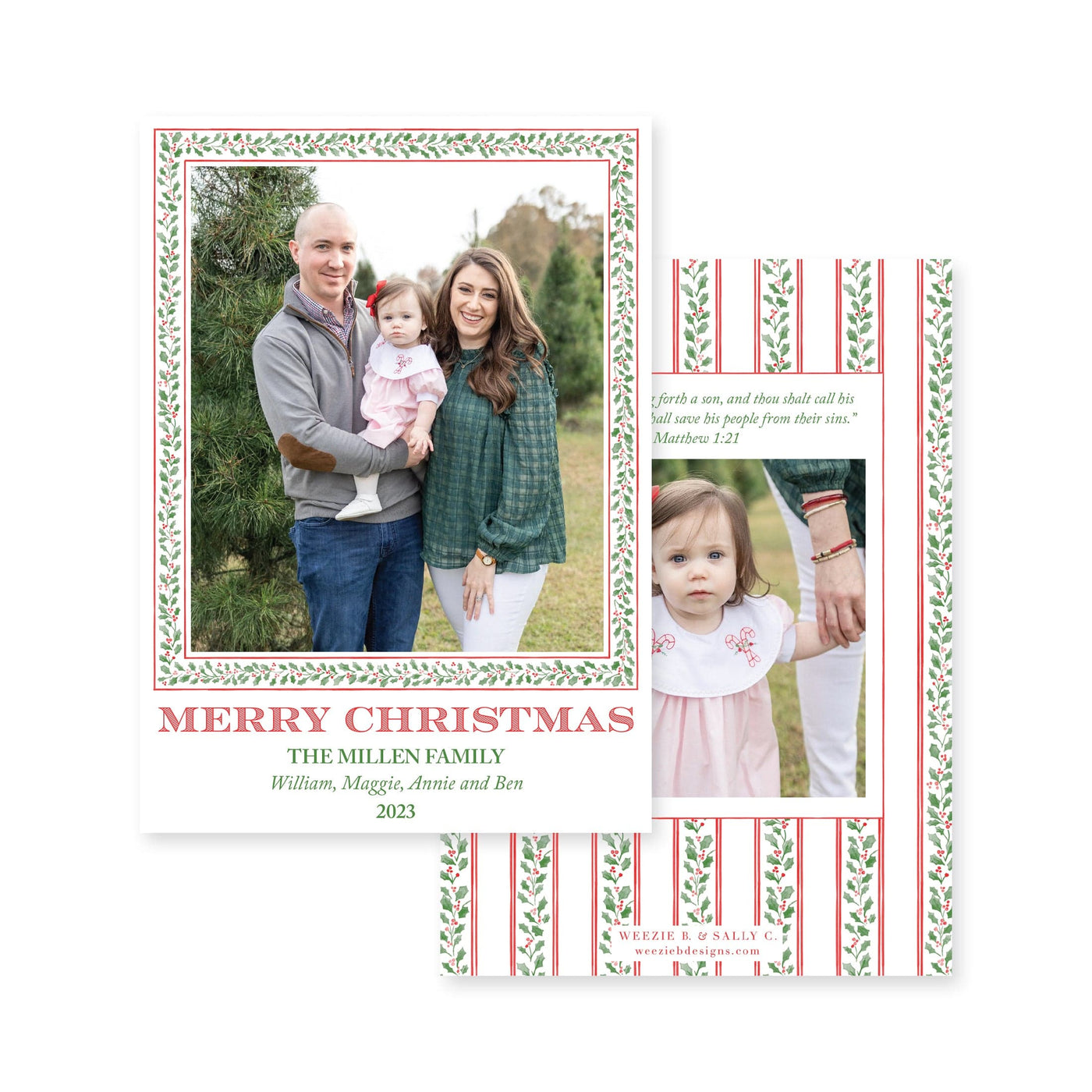 Holly Vine Vertical Christmas Card