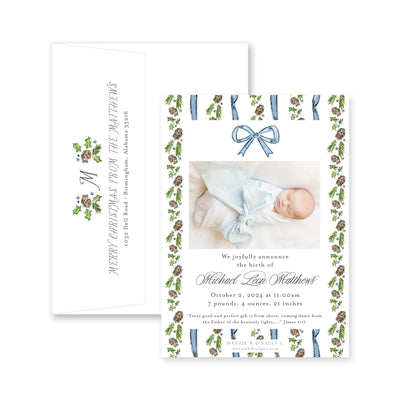 Pinecone Laurel Bow Announcement Christmas Card