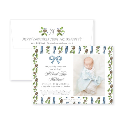 Pinecone Laurel Bow Announcement Christmas Card