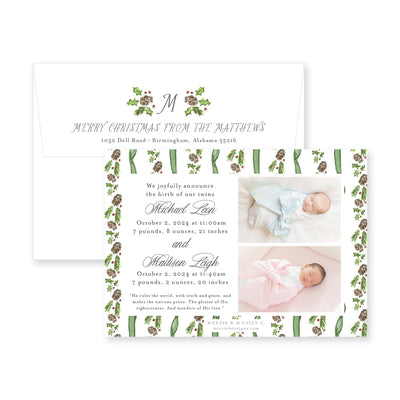 Pinecone Laurel Bow Announcement Christmas Card