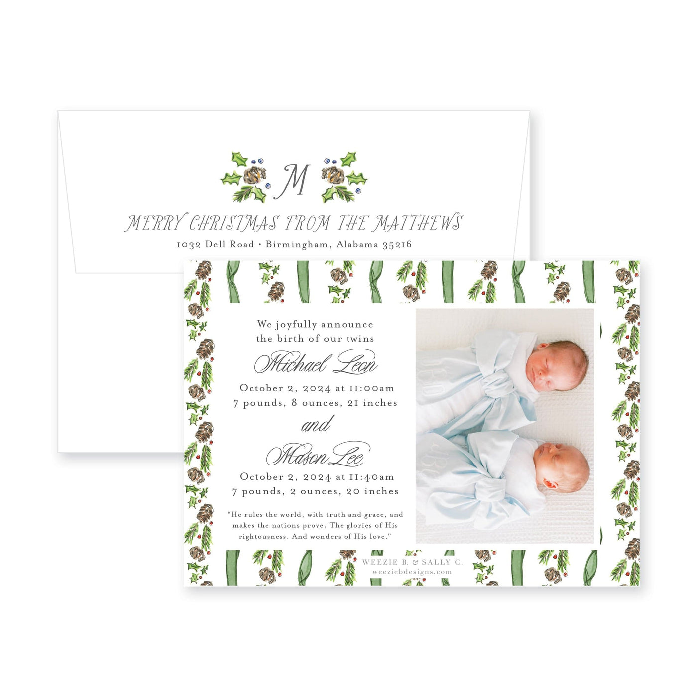 Pinecone Laurel Bow Announcement Christmas Card