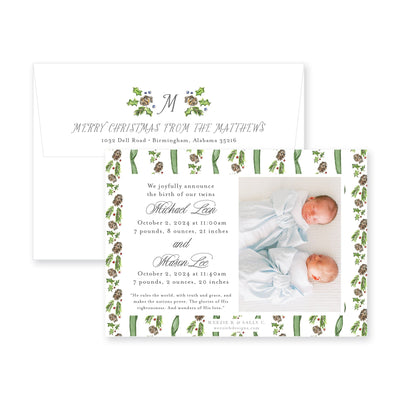 Pinecone Laurel Bow Announcement Christmas Card