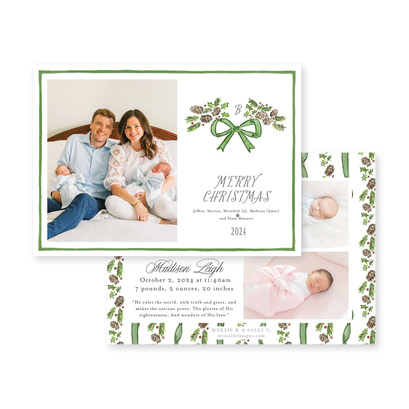 Pinecone Laurel Bow Announcement Christmas Card