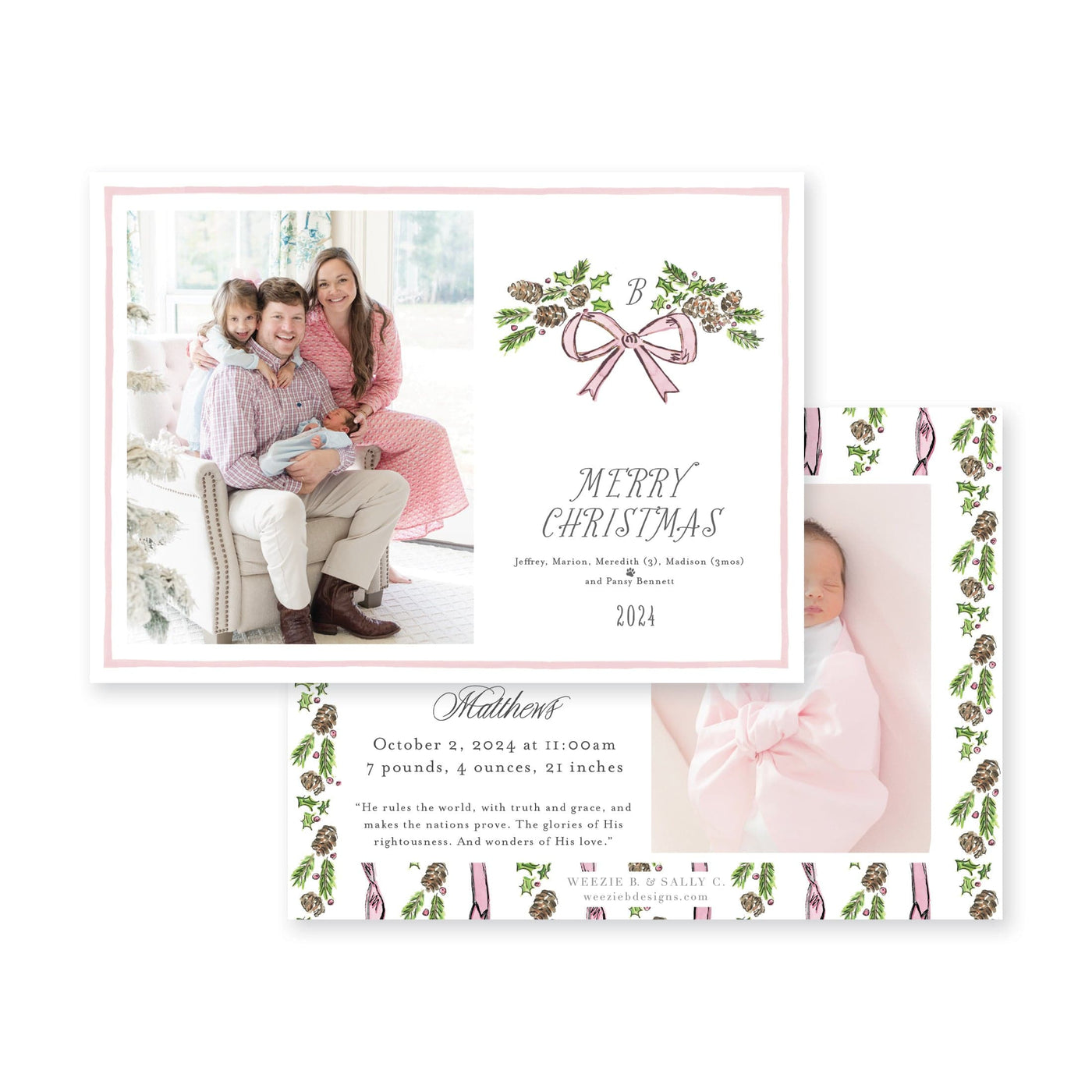 Pinecone Laurel Bow Announcement Christmas Card