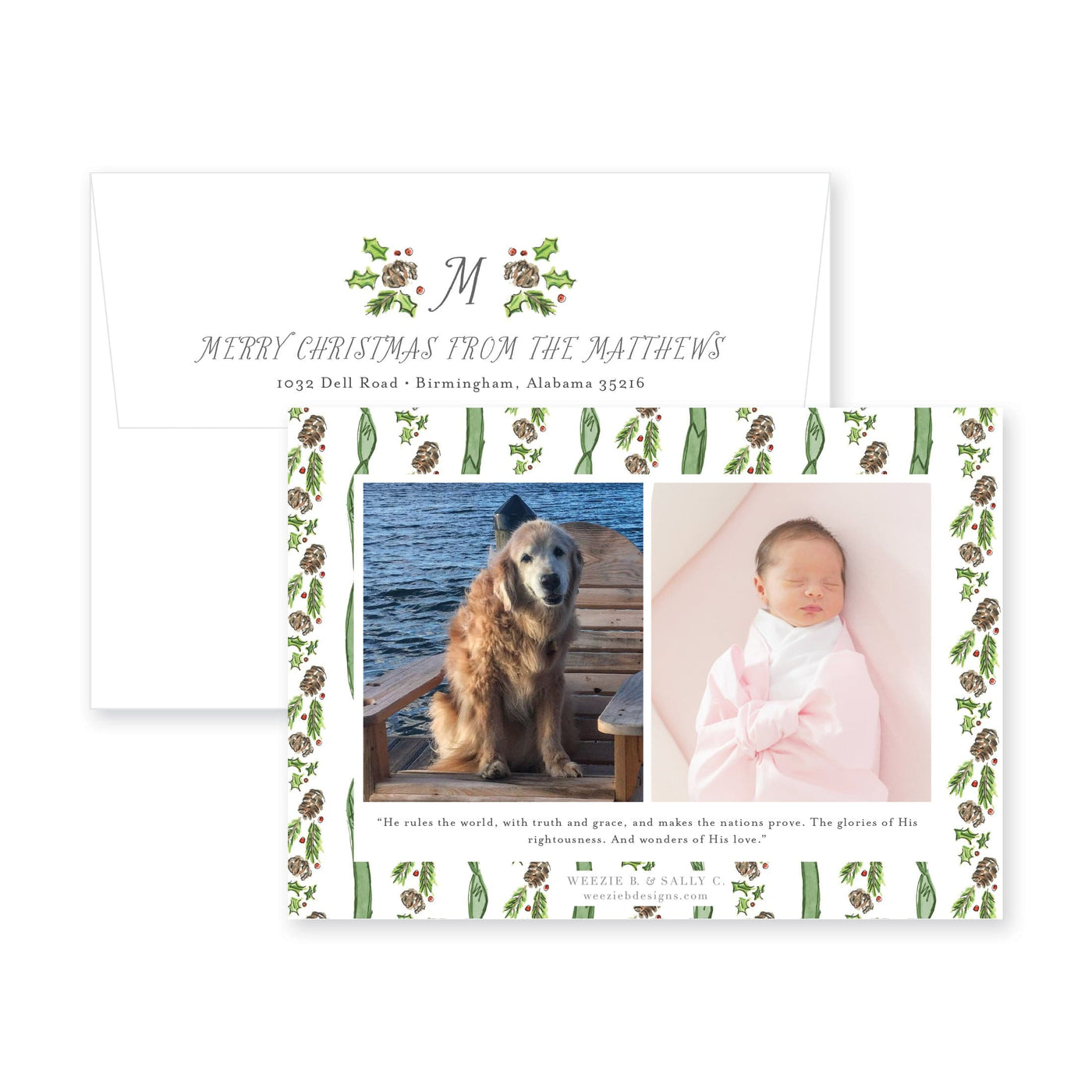 Pinecone Laurel Bow Horizontal Christmas Card