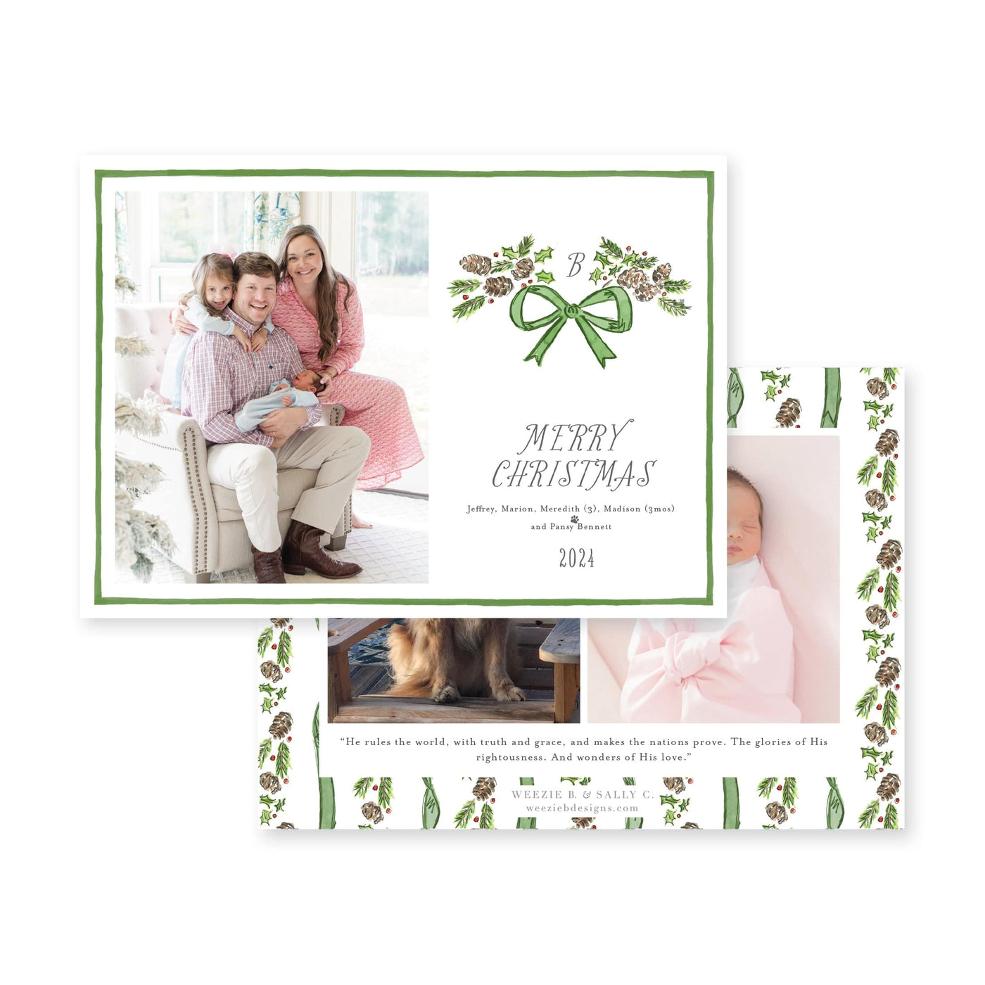 Pinecone Laurel Bow Horizontal Christmas Card