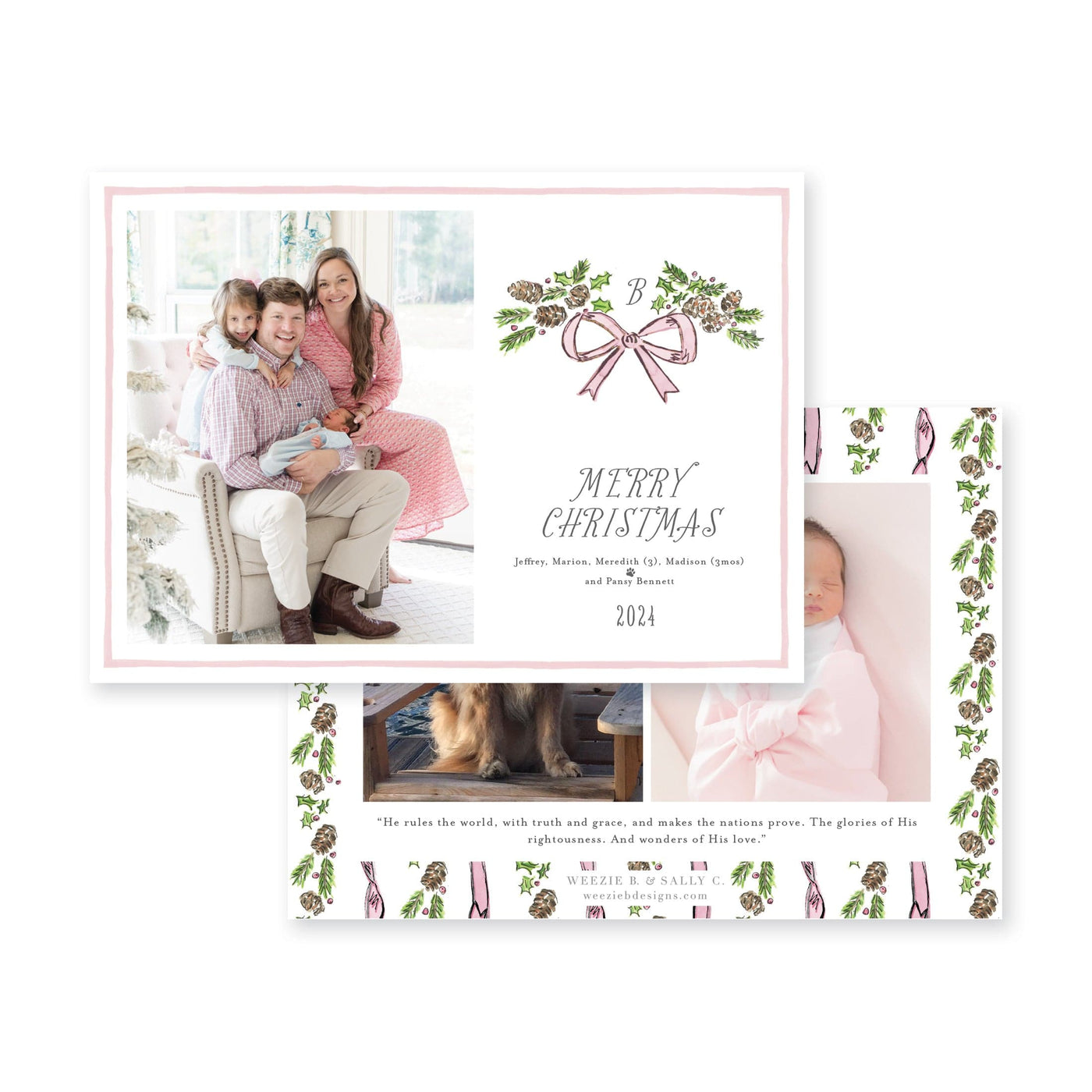 Pinecone Laurel Bow Horizontal Christmas Card