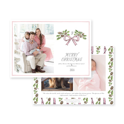 Pinecone Laurel Bow Horizontal Christmas Card