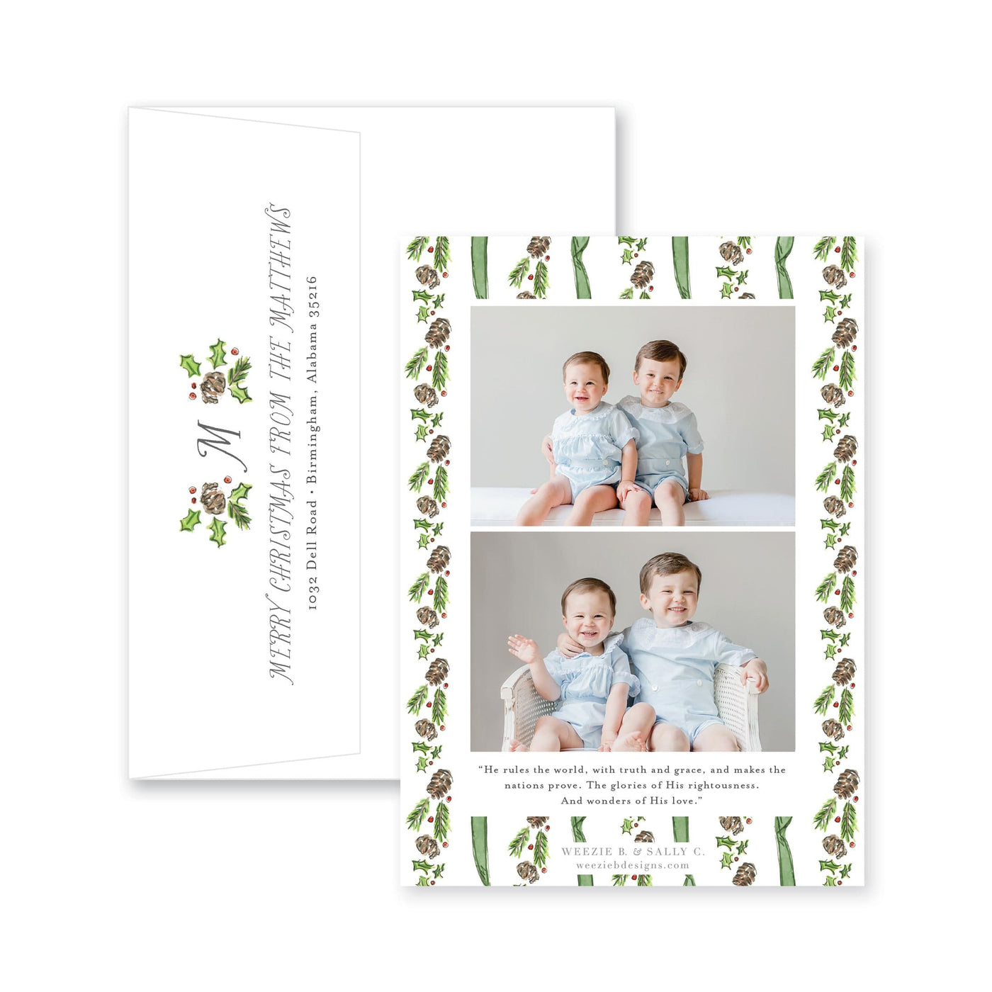 Pinecone Laurel Bow Vertical Christmas Card