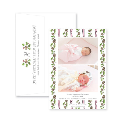 Pinecone Laurel Bow Vertical Christmas Card