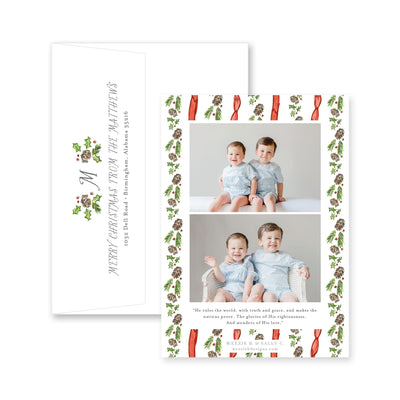 Pinecone Laurel Bow Vertical Christmas Card