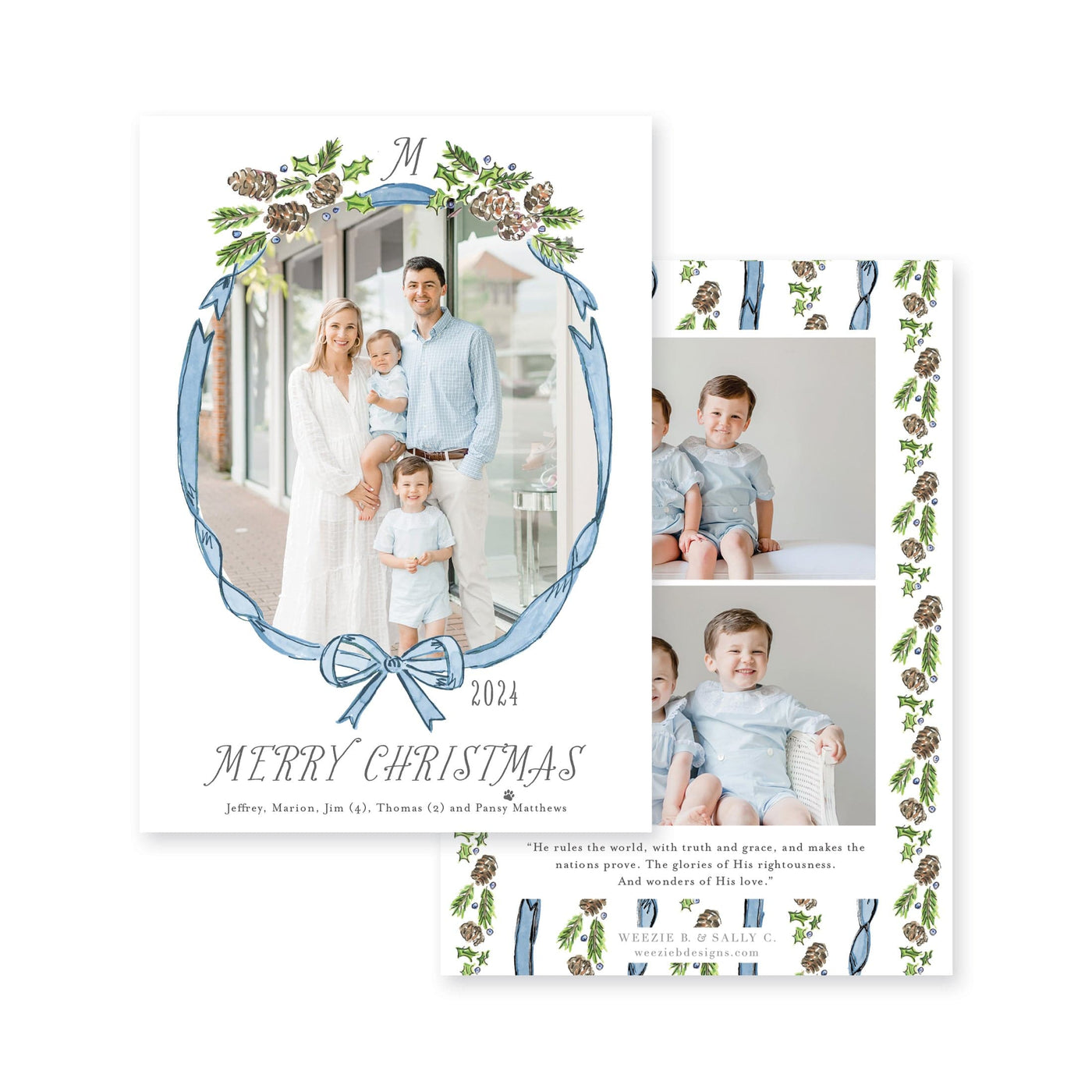 Pinecone Laurel Bow Vertical Christmas Card