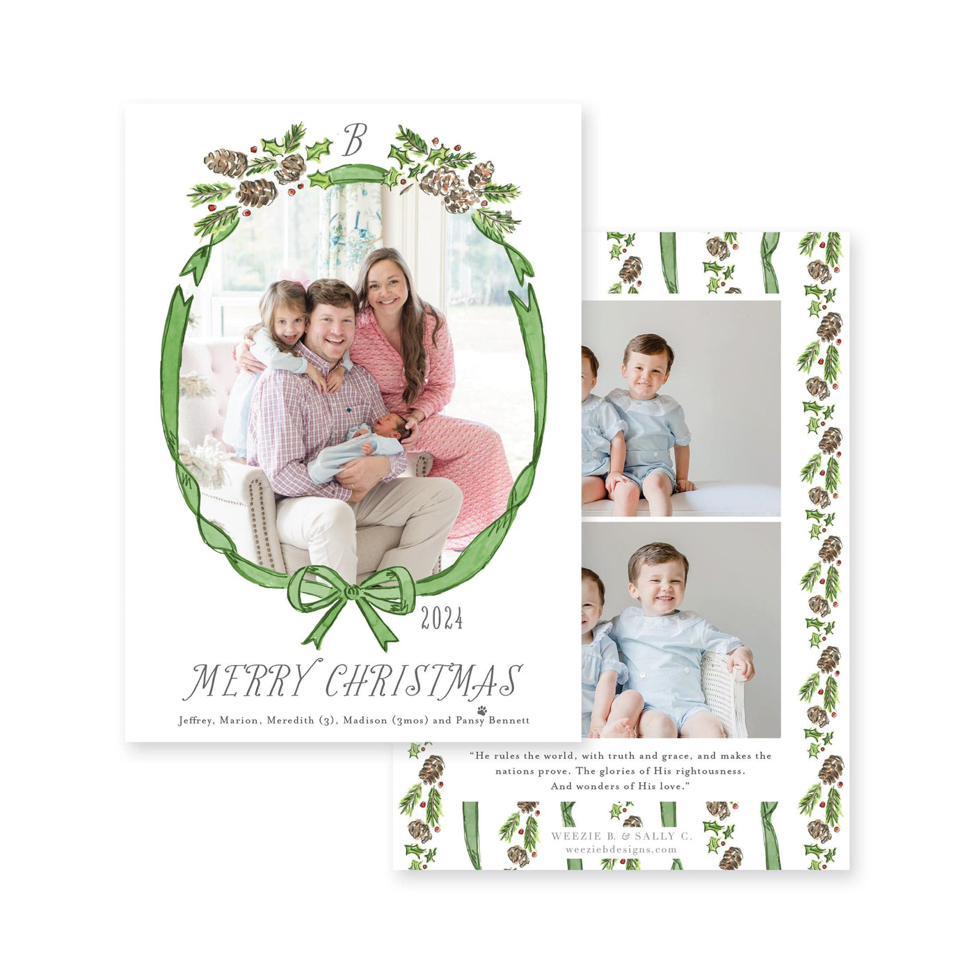 Pinecone Laurel Bow Vertical Christmas Card