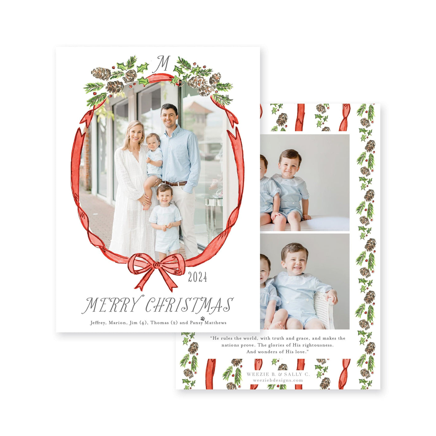 Pinecone Laurel Bow Vertical Christmas Card