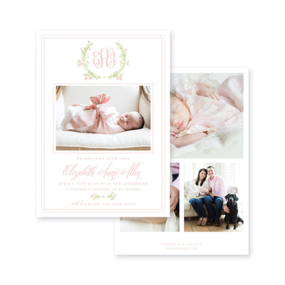 Weezie B. Designs | Sweet Watercolor Wreath Birth Announcement