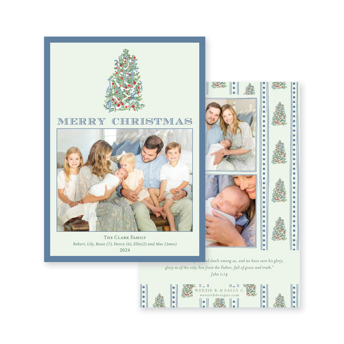 Adorned Tree Bordered Vertical Christmas Card